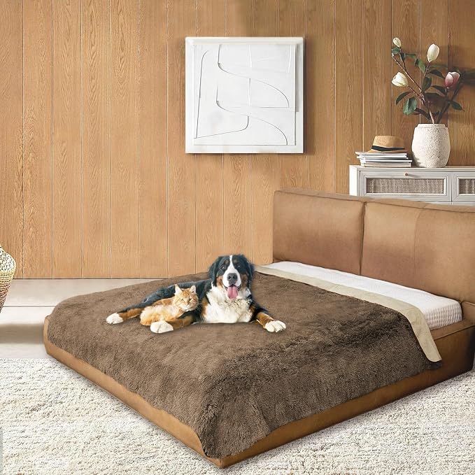 Dogs/Cats Bed Mats, Dog Pad Washable Removable Couch Cover with Anti-Slip Back, Plush Long Fur Mat, Perfect for Small, Medium and Large Dogs.(Brown, 82"x82")