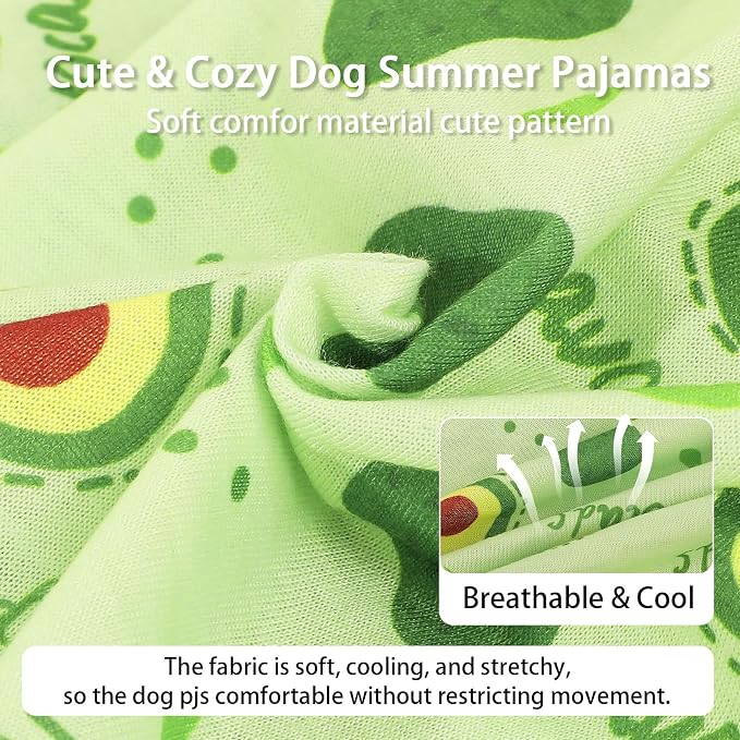 Dog Pajamas for Small Dogs Soft Strechy Summer Dog Pjs Puppy Clothes for Chihuahua Yorkie Boy Girl Cat Pet Outfits Cute Pattern XXS~L (Avocads, X-Small)