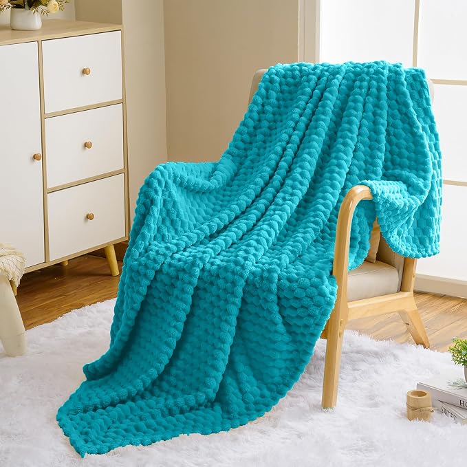 Vessia Flannel Fleece Throw Blanket(50x70 inch), 3D Jacquard Teal Fuzzy and Warm Blanket for Couch,Sofa,Bed,Chair, 300GSM Super Soft Touch Cozy Lightweight Throw for All-Season Home Decor