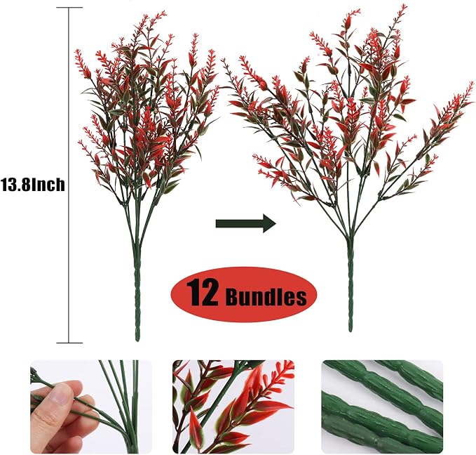 RECUTMS Artificial Outdoor Plants Fall Decor Fake Greenery Lavender 12Pcs | Orange UV Resistant Flowers Hanging Planter Flora Fence Indoor Outside Decor Wedding Table Flowers Arrangement Bouquet Filler