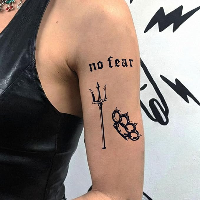 2 Weeks Realistic Dog Head Temporary Fake Tattoos For Men Arm Hand Neck, Large Black Darts Sword Fork Semi Permanent Tattoo For Adults, Waterproof and Non-Reflective, 2 Sheets