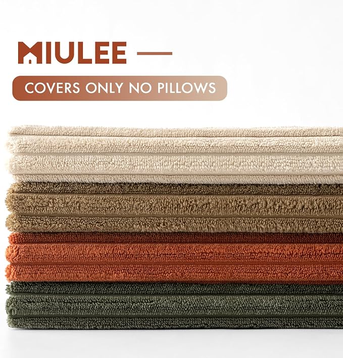 MIULEE Fall Corduroy Decorative Throw Pillow Covers Rust-Olive Green 16x16 | Set of 4, Vintage Fall Decor, Rustic Brown Green Collection, Boho Farmhouse Cushion Covers for Couch Bed Sofa Living Room