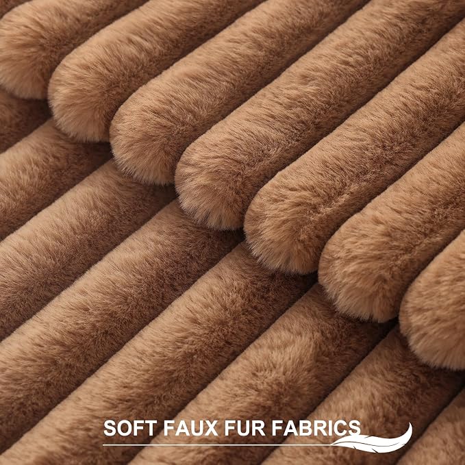 Pallene Faux Fur Decorative Throw Pillow Covers 20x20 Set of 2, Brown | Luxury Plush Texture, Striped Design, Cozy Soft Touch, Modern Home Accent Decor for Couch, Sofa, Bed, Living Room