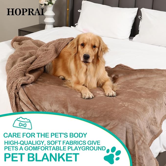 Dog Blanket, Waterproof Reversible Sherpa Fleece Throw Blanket, Furniture Cover for Bed, Couch, Sofa Protection from Liquid Pee and Pet Fur of Puppy, Cat (Light Coffee XS20*27inches)