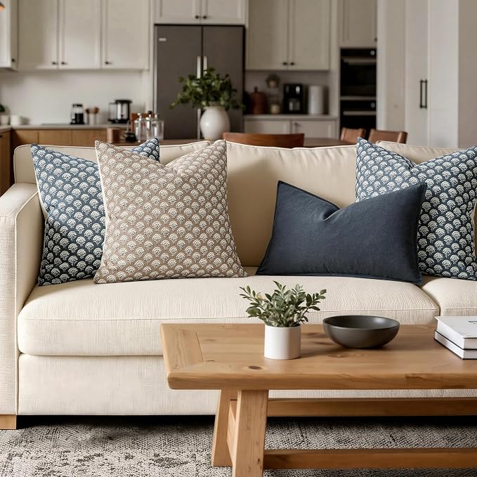 MIULEE Floral Print Decorative Euro Pillow Covers 22x22, Dusty Blue | Vintage Boho Farmhouse Modern Home Decor, Set of 2, Block Print Cushion Covers for Couch Sofa Bed Living Room