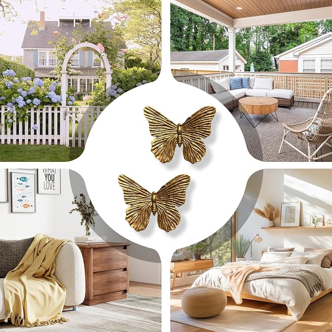SIYOTTA Vintage 3D Butterfly Wall Art 2Pcs 5"×4" Resin Indoor Outdoor Decor | Handcrafted Vintage Resin Butterfly Wall Decor, Weatherproof for Living Room Bedroom Garden Yard Gallery Use