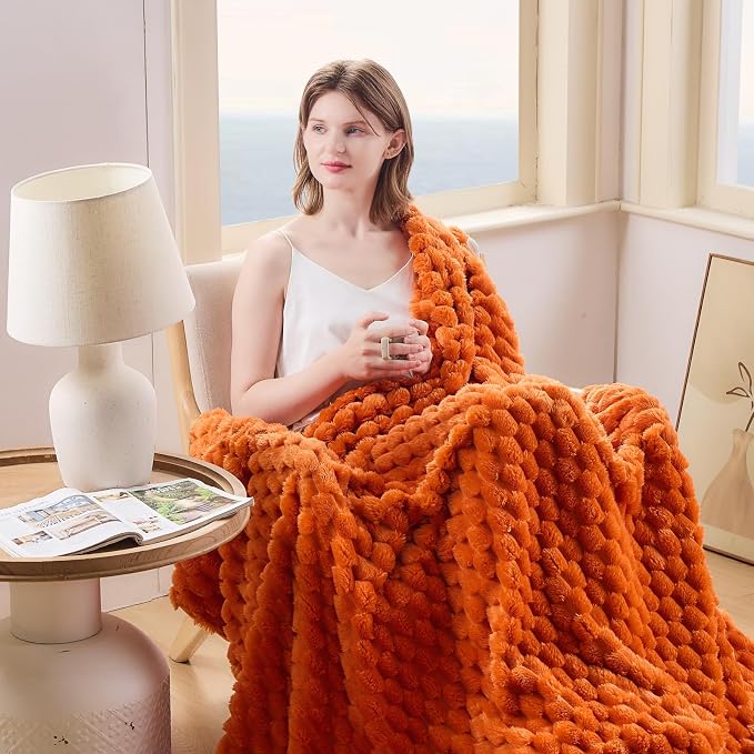 NEWCOSPLAY Fleece Clouds Cozy Throw Blanket for Couch, Orange, 50"x60" | Premium Silky Flannel Blanket, Soft Lightweight Fluffy Throw Blanket for Bed Sofa Decor, Gift for All Season Use