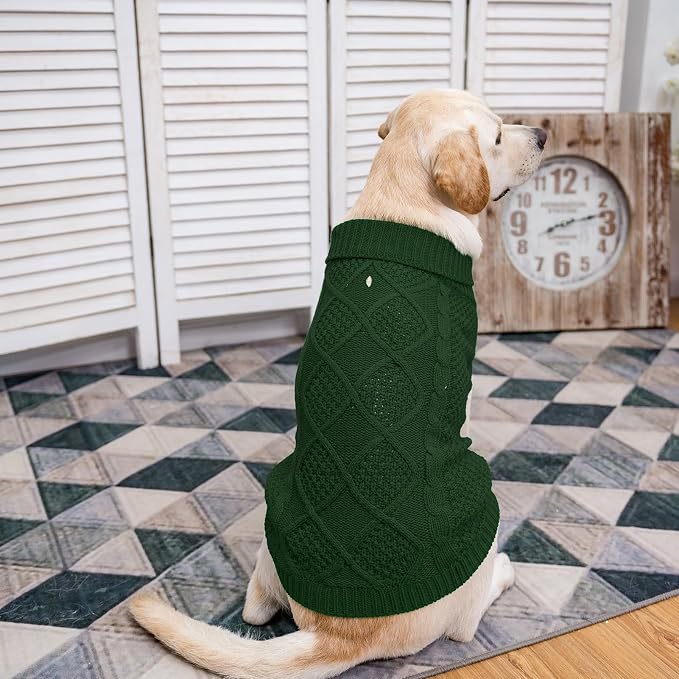 Mihachi Turtleneck Dog Sweater - Winter Coat Apparel Classic Cable Knit Clothes with Leash Hole for Cold Weather, Ideal Gift for Pet in New Year Army Green Medium/Large