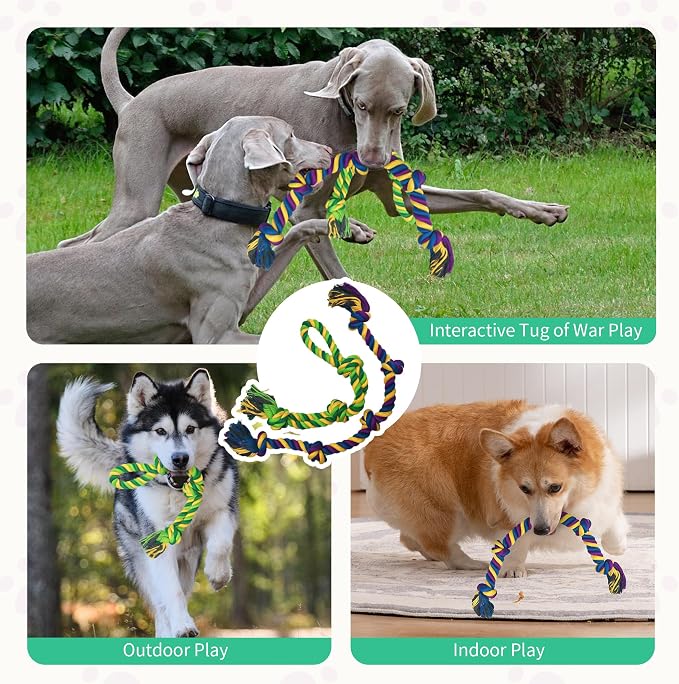 Dog Rope Toys for Large/Medium Aggressive Chewers, Tough Cotton Chew Toy, Tug of War Dog Pull Rope Teeth Cleaning (2 Pack-26.7Inch)