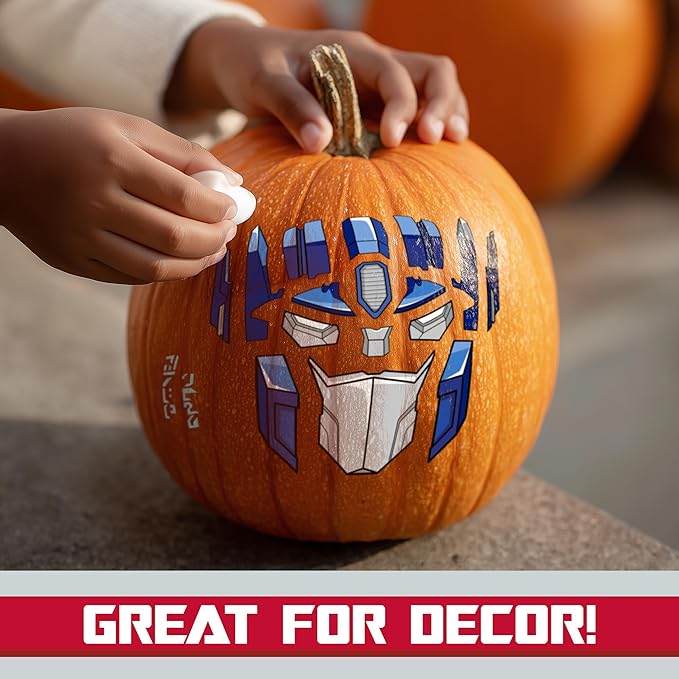 Transformers Pumpkin Decorating Tattoos – No Carve Halloween Pumpkin Kit | Includes Autobots & Decepticons Designs, Easy to Apply, Mess-Free, Kid-Friendly, Officially Licensed