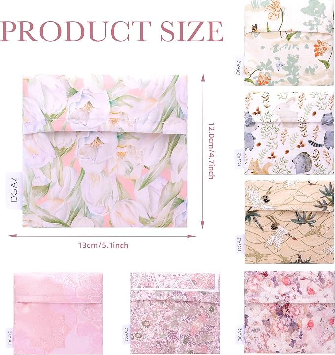 DGAZ Sanitary Napkin Storage Bag for Teen Girls, Portable Period Organizer for Panty Liners/Menstrual Cup/Small Tampons, Mini Makeup Pouch for Purse (French Tulips)
