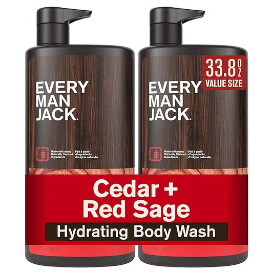 Every Man Jack Cedar + Red Sage Mens Body Wash for All Skin Types - Cleanse, Hydrate, and Smell Great - Free of Parabens, Phtalates, and Dyes - 33.8 fl oz (2 Pack)