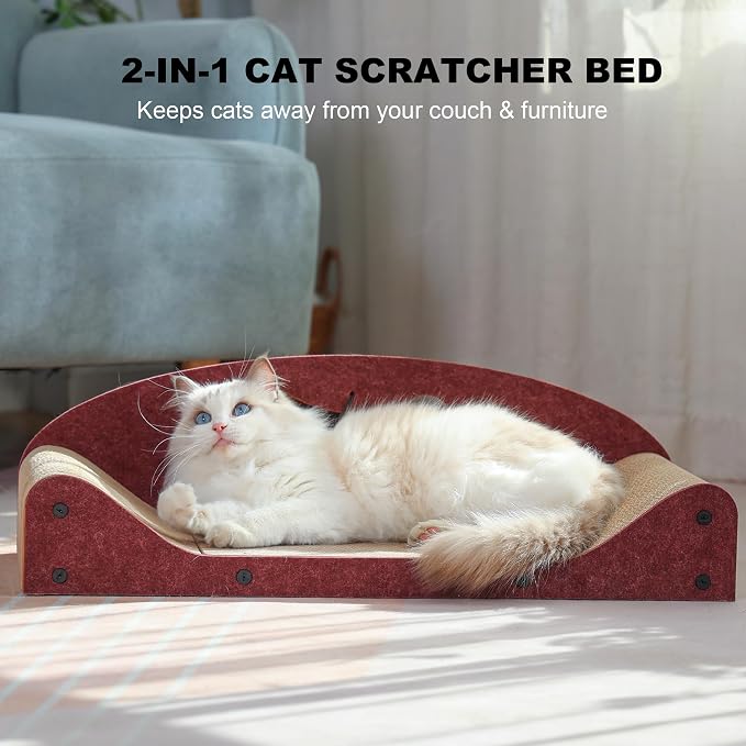26" Cat Scratcher Bed, Large Scratcher Couch for Indoor Cats, Cardboard Scratcher Sofa, Durable Scratch Pad with Ball, Furniture Protector (Brown, Large)