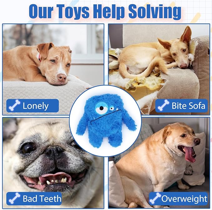 Monster Stuffed Squeaky Dog Toy, Crinkle Dog Plush Toy, Blue | Soft Lightweight Toy for Fetch and Chew, Interactive Outdoor Indoor Play for Tug, Birthday Gift, For Puppy Small Medium Dog