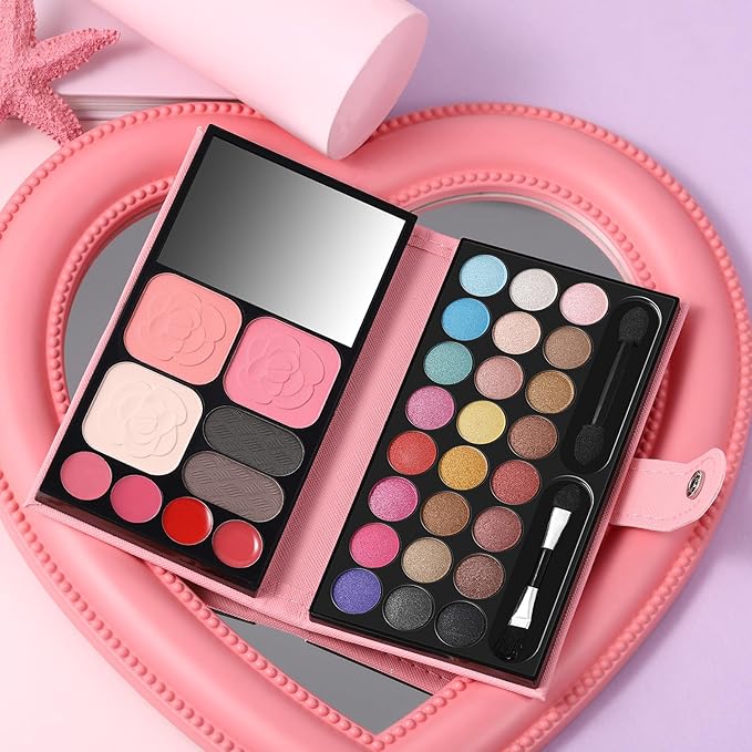 All in One Makeup Kit for Women Full Kit - 24 Eyeshadow, 4 Lipsticks, 2 Blushers, 1 Powder, 2 Eyebrow Powder, 1 Mirror, 2 Double Ended Brush, Makeup Gift Set for Teen Girls Women Beginner and Pros