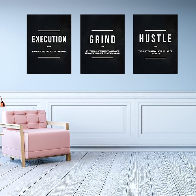 Success Canvas Painting Wall Art Quote Motivational Wall Art Execute Wall Decor 3 Pieces Black Poster Positive Inspirational Framed Artwork Prints Picture for Living Room Office 36''Wx 16''H