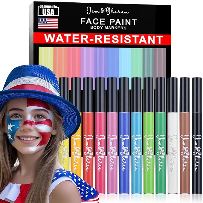 Jim&Gloria Water Resistant Face Paint Tattoo Pen, Temporary Tattoo Markers for Skin, Body Painting Kit, Teen Girl Gifts Trendy Stuff, Makeup Toys Crafts, Christmas Gifts for Kids Teenage Adults