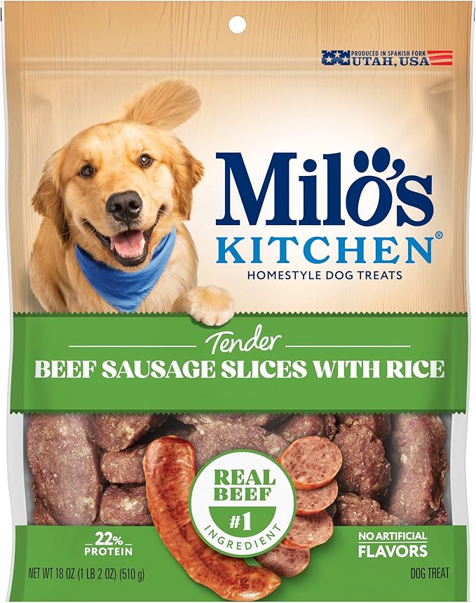 Milo's Kitchen Beef Sausage Slices with Rice Dog Treats, 18 Ounce (Pack of 4)