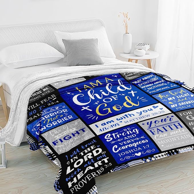 Christian Gifts for Men, Baptism Gifts for Boys, Christian Blanket for Men | Bible Verse Blanket, Religious Catholic Confirmation Communion Gifts for Teen Boys, Son, Kids, Child of God Blanket 60"x80"