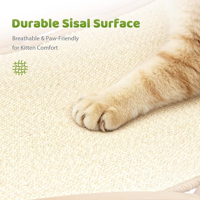 28" Extra Large Cat Scratcher Bed, Natural Sisal Lounge Cat Furniture | Scratch & Rest Design with Wooden Frame, Natural Sisal Scratching Surface, Cozy Lounge Chair for Indoor Cats