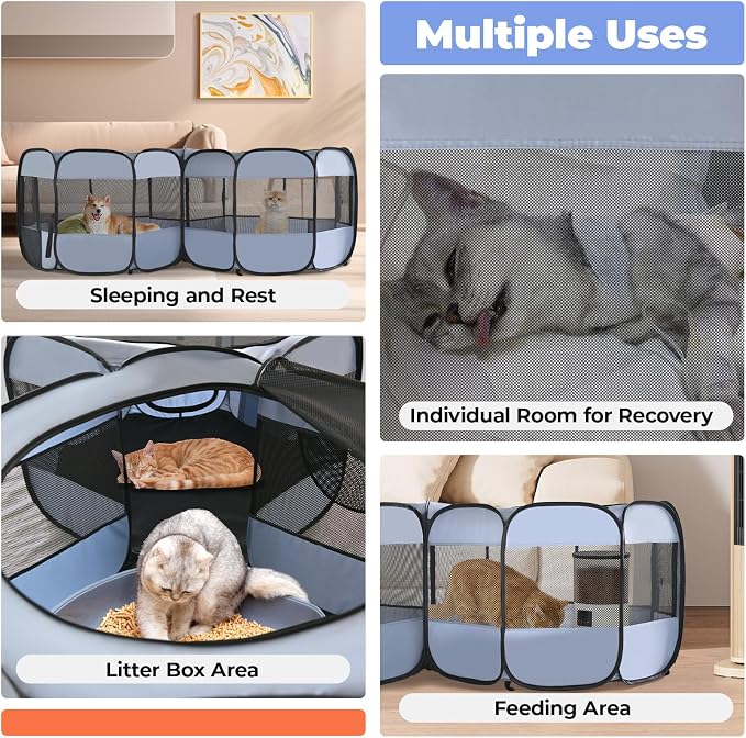 2-in-1 Cat Playpens, Detachable into 2 Separate Playpens with Additional 2 Doors, Portable Dog Playpen Cat Tent Enclosure for Kitten and Puppy Indoor Outdoor Use(S)