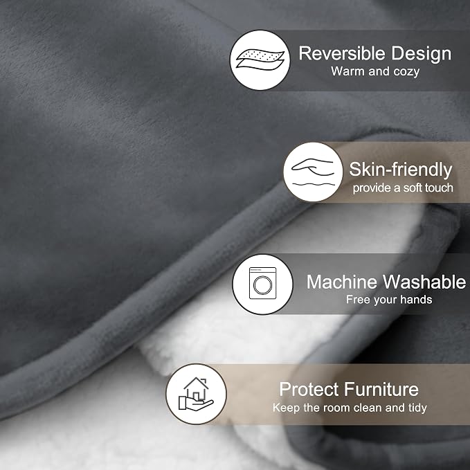 gogobunny Waterproof Bed Blanket, Reversible Sherpa Fleece Throw Blanket for Dog Puppy Cat, Furniture Cover Protects Bed Couch Sofa from Liquid Pee and Pet Fur (Dark Grey, 25x35 inches)