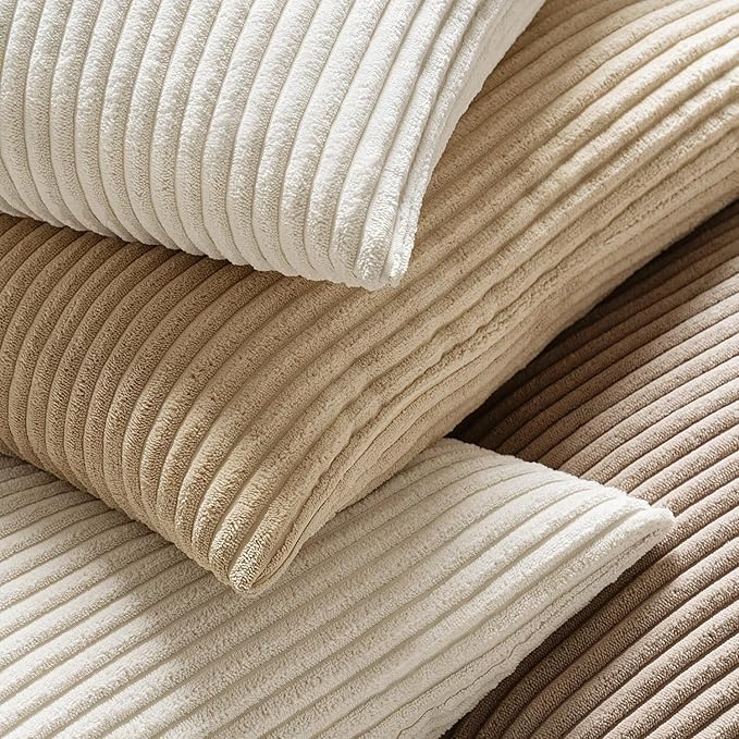 MIULEE Decorative Corduroy Throw Pillow Covers Set of 2 16x16 Cream White | Soft Striped Textured Cushion Cases, Boho Square Pillowcases Neutral Home Decor, for Couch Chair Sofa Bed Living Room