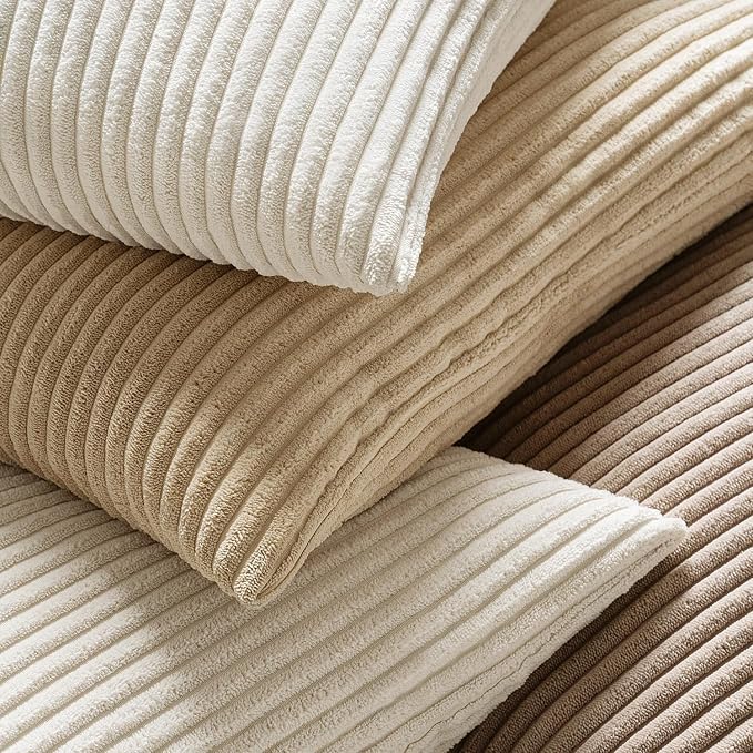 MIULEE Decorative Corduroy Throw Pillow Covers Set of 2 12x12 Cream White | Soft Striped Textured Cushion Cases, Boho Square Pillowcases Neutral Home Decor, for Couch Chair Sofa Bed Living Room