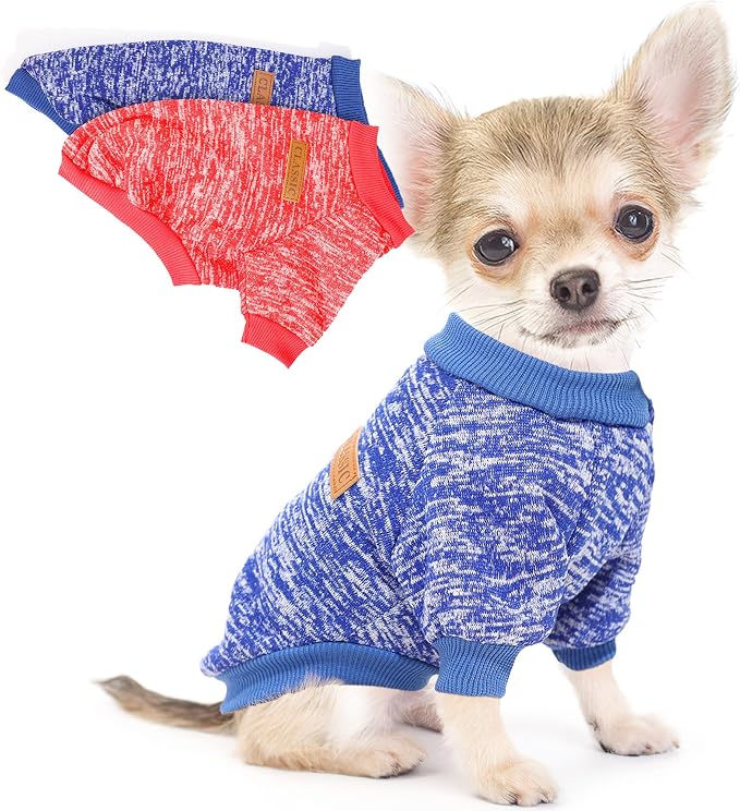 2 Pieces Dog Sweaters for Small Dogs Dog Clothes Female Winter Fleece Puppy Sweaters Warm Pet Outfit for Yorkie, Chihuahua, Bulldog, Dachshund, Pug