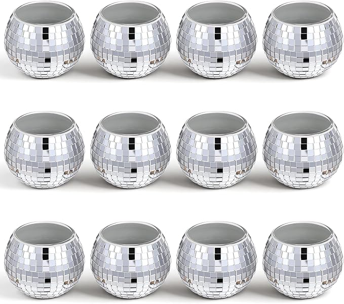 12 PCS Disco Ball Candle Holder, 6.6x4.9cm Disco Ball Party Decorations Multifunctional Discos Flower Vase for Wedding Centerpieces,Birthday,Office,Bedroom Decor