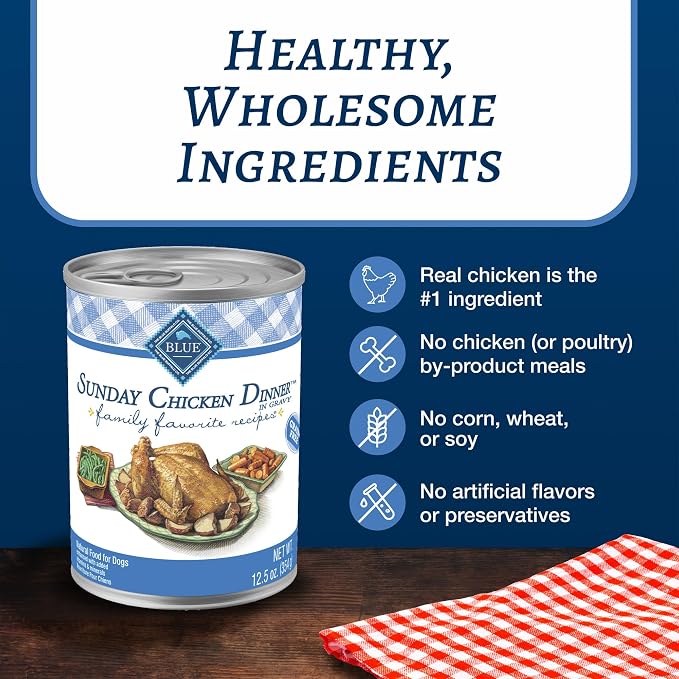 Blue Buffalo Family Favorites Adult Wet Dog Food, Made with Natural Ingredients, Sunday Chicken Dinner, 12.5-oz Can, 12 Count (Pack of 2)