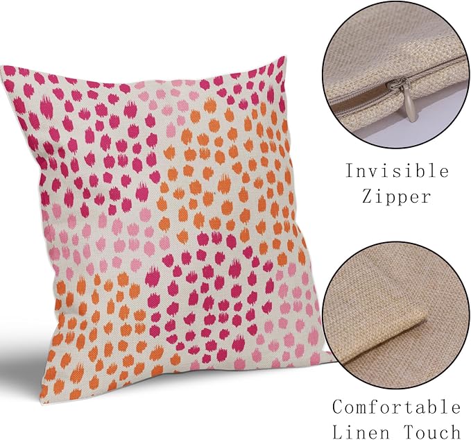 Pink and Orange Throw Pillow Covers 20x20 Set of 2 Hot Pink Preppy Room Decor 70s Colored Dot Decorative Pillows Trendy Print Outdoor Pillowcase Cushion Cover Linen Pillow Case for Sofa Couch Bed