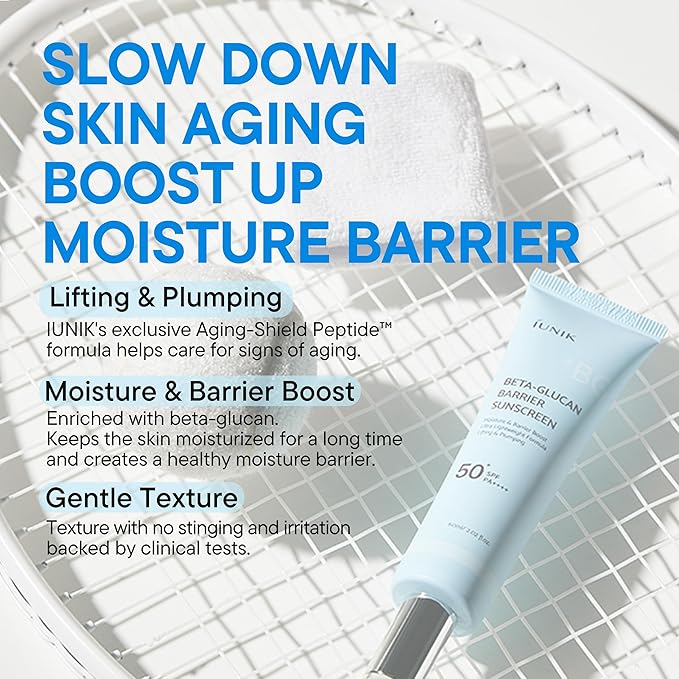 IUNIK Beta-Glucan Water Barrier Moisture Daily Sunscreen Matte & No White Cast SPF 50+ PA++++ Vegan Lifting & Plumping Moisturizing Daily Sun Cream for Dry Oily Sensitive Skin Korean Skincare