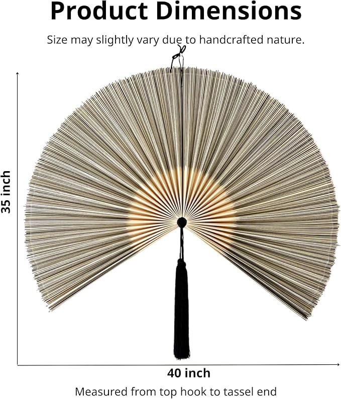 ChumDecor Bamboo Fan Wall Decor, Japanese Wall Fan Decoration, Gray 40 in | Large Oriental and Asian Style Hanging Decoration for Above the Bed Headboard Dresser or an Empty Living Room Space