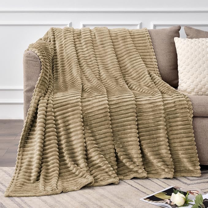 BEDELITE 3D Ribbed Jacquard Brown Fleece Twin Blanket for Bed, 60x80 Inch | Soft Warm Decorative Fluffy Blanket, Cozy Plush Lightweight Fuzzy Throw Blanket for Couch Sofa Room Decor, Gift for Women