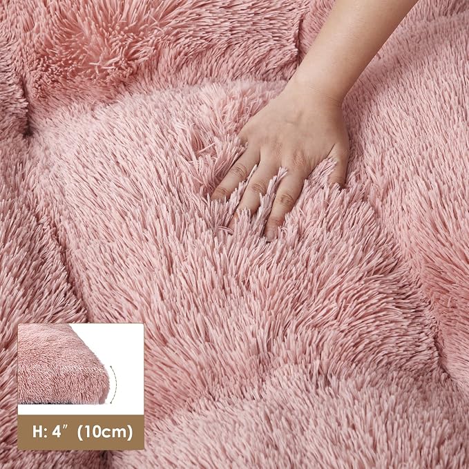 EHEYCIGA Fluffy Dog Crate Bed, Plush Extra Large Dog Pillow, Pink | Xlarge Calming Anti Anxiety Plush Faux Fur Mat for Large size dogs, Washable Soft Warm Dog Pad with Non-Slip Bottom