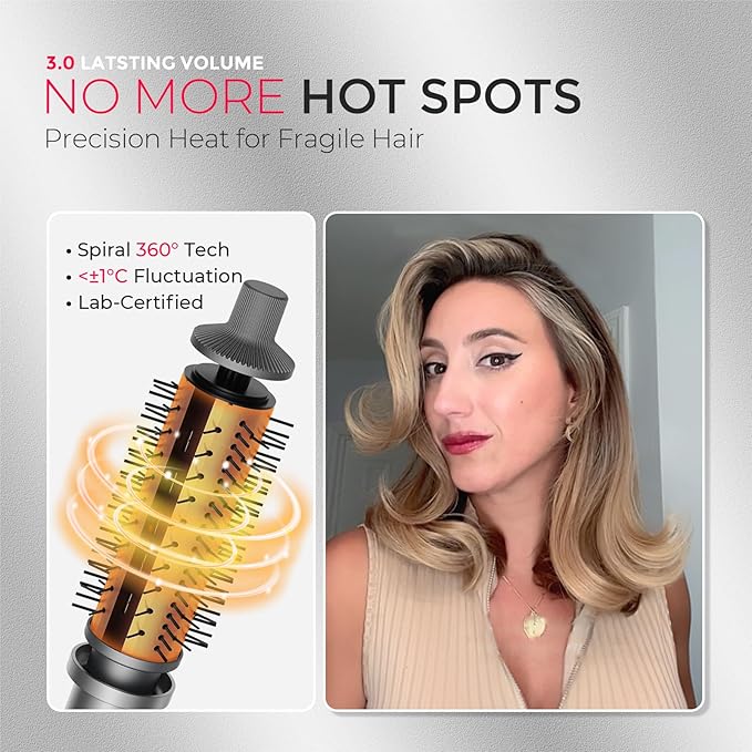 TYMO STYLUX PRO Thermal Brush Curling Brush, 1.5 Inch Blowout Heated Round Volumizer, Hair Straightener and Curler 2 in 1, 800M Negative Ion for Smoother, LCD Display, 5 Temp, Dual Voltage, Gray