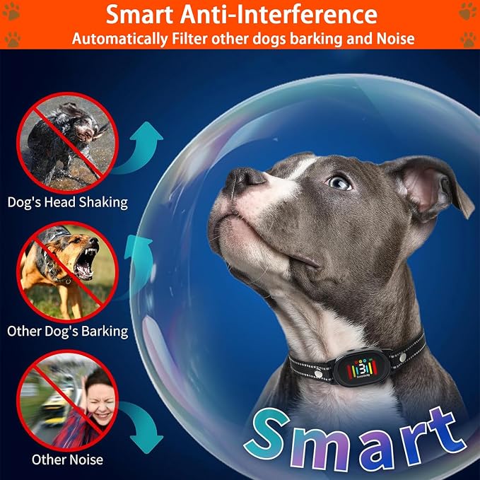 Smart Dog Bark Collar with Color LCD Screen, 3 Training Modes, Anti Barking Devic for Large Medium Small Dogs, Rechargeable IP67 Waterproof Anti-Bark Training Collar (Electrostatic)