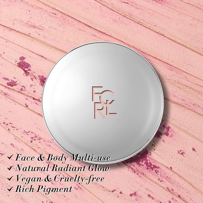 FOCALLURE Shimmer Face Highlighter Makeup Powder, Gel to Powder Glow Finish, Leaving a Lightweight & Healthy Radiance, Long Lasting Luminous Face Body Highlighter Makeup (PK02 Rosettes Light)