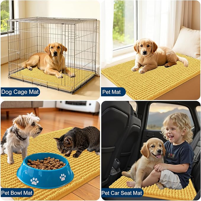 OLANLY Dog Door Mat for Muddy Paws 44x24, Extra Absorbent Chenille Mud Mat | Yellow, Absorbs Moisture and Dirt, Non-Slip Machine Washable Doormat, Quick-Drying Indoor Entryway Floor Mat for Dogs