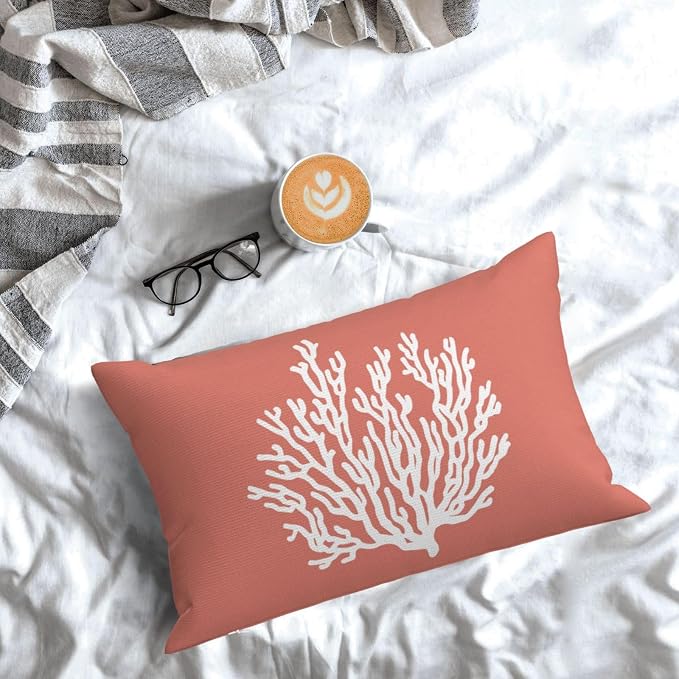 Coastal Pillow Covers 12x20 Set of 2 Orange Coral Starfish Throw Pillows Nautical Ocean Decorations Summer Linen Beach Pillowcase Outdoor Decor Farmhouse Lumbar Cushion Case for Couch Home