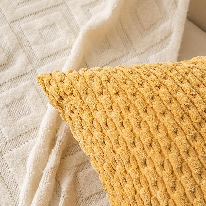 Set of 4 Yellow Olive Aqua Decorative Throw Pillow Covers 20x20 Inch Corduroy Pillow Covers for Bed Couch Sofa Living Room Soft Square Cushion Cases