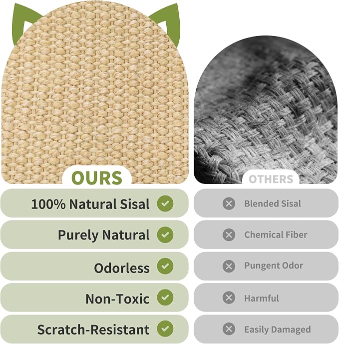 Sisal Cat Hammock Bed for Indoor Cats, Upgraded Support Rods | Wooden Scratcher Lounger, Elevated Scratch Pad for Large Cats up to 20 lbs, Natural Furniture Protector
