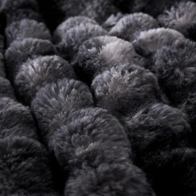 COOVA Faux Fur Throw Blanket for Couch, Cozy Soft and Fuzzy Plush Rabbit Fur Bubble Blanket for Sofa Bedroom Living Room, 60x80 Inches Tie Dye Black