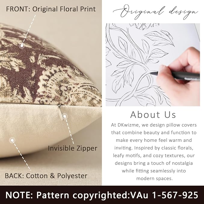 Vintage Floral Print Throw Pillow Covers 12x20 Set of 2 Neutral Modern Farmhouse Pillow Cases Accent Decorative Cushion Covers Boho Home Decor for Couch Sofa Chair Bed Living Room, Oxblood