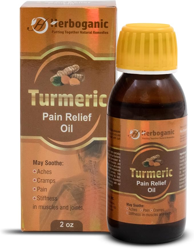 HERBOGANIC Natural Turmeric Oil 2oz 100% Pure and Natural Oil for Massage