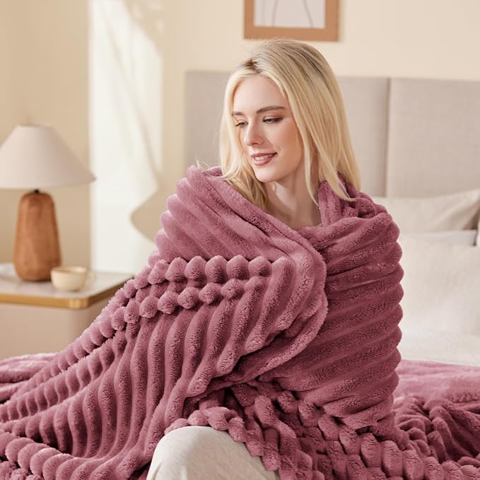 EXQ Home Gentle Soft Fleece Throw Blanket – Cozy Lightweight Blanket for Couch Bed – All-Season Warm Fuzzy Flannel Blanket for Women Mom Her – Gifts for Birthday(50"x60",Dusty Pink)