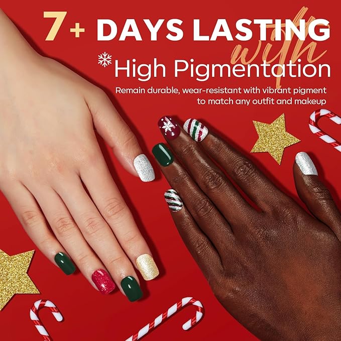 modelones Christmas Nail Polish Set 6 Colors Red Green Glitter Gold Silver Mini Nail Polish Kit Quick Dry Manicure Nail Art Manicure DIY Home Salon Gift for Women Mom