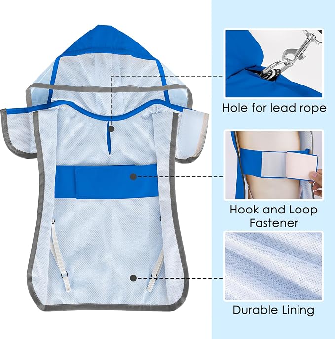 Lukovee Dog Raincoat, Waterproof Rain Jacket, Clear Hood & Reflective Rim | Easy On Off Adjustable Straps, Leash Hole, Soft Mesh Lining, Storage Pocket, Poncho for Small Medium Large Dogs (BL,M)