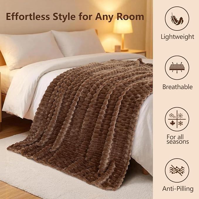 Excervent Big 3D Clouds Stylish Blanket for Bed, 50x70 Inches, Mocha | Decorative Fuzzy Flannel Fleece Throw Blanket for Sofa Bed Couch, Super Soft Cozy, Suitable for All Seasons